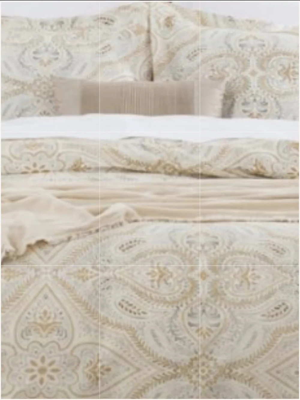 Gold & Gray Print 100% Cotton 3Pc Duvet Set - CALIFORNIA KING